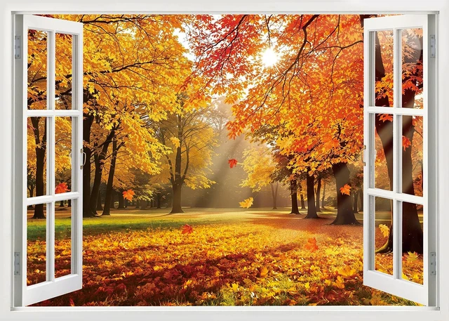 Alt view image 2 of 7 - Fall Window Backdrop Autumn Maple Leaf Forest Natural Scenery Photography Background Fall Autumn Harvest Thankgiving Family Birthday Party Supplies Studio Booth Props 8x6FT