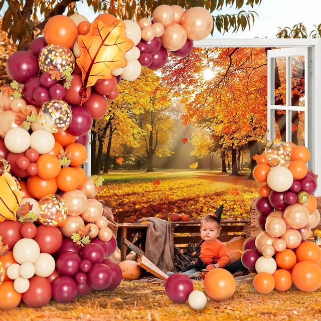 Alt view image 5 of 7 - Fall Window Backdrop Autumn Maple Leaf Forest Natural Scenery Photography Background Fall Autumn Harvest Thankgiving Family Birthday Party Supplies Studio Booth Props 8x6FT