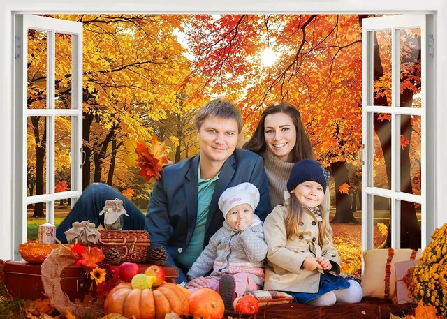 Alt view image 4 of 7 - Fall Window Backdrop Autumn Maple Leaf Forest Natural Scenery Photography Background Fall Autumn Harvest Thankgiving Family Birthday Party Supplies Studio Booth Props 8x6FT