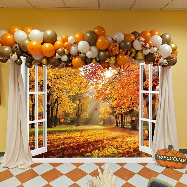 Alt view image 3 of 7 - Fall Window Backdrop Autumn Maple Leaf Forest Natural Scenery Photography Background Fall Autumn Harvest Thankgiving Family Birthday Party Supplies Studio Booth Props 8x6FT