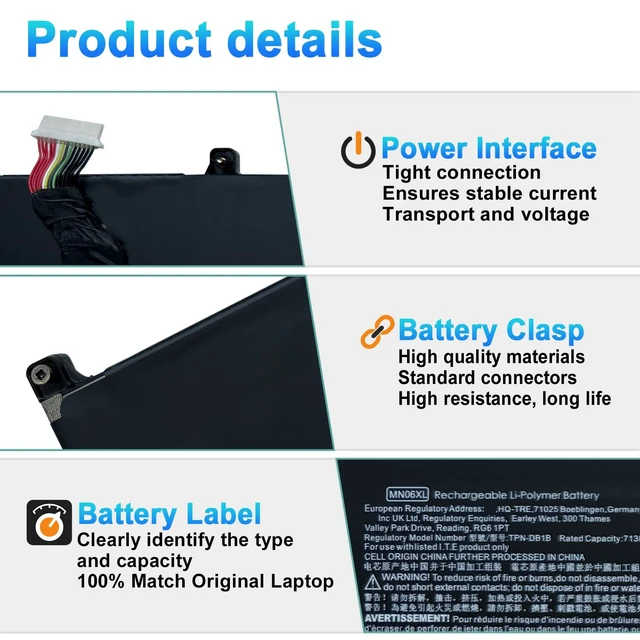 Alt view image 3 of 7 - MN06XL Battery for Hp ZBook Studio 16 G9 G10 G11 Mobile Workstation Series M82230-005 M82220-1C1 TPN-IB0M 11.58V 86Wh 7130mAh