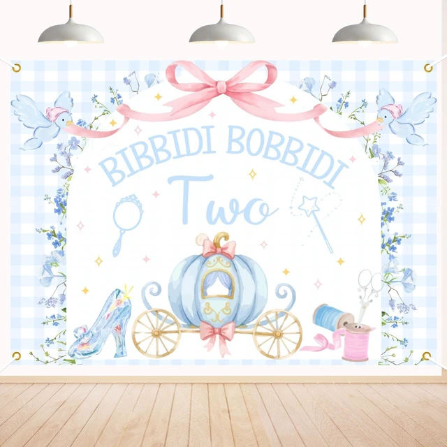Main image of Bibbity Bobbity Two Backdrop - Castle Princess Magical 2nd Bday Decor, Bibbidi Bobbidi Two Banner, Cheers to 2 Years, Pumpkin Cart 2nd Birthday Party Decorations 7x5ft