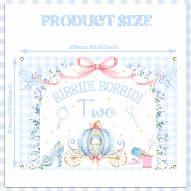 Alt view image 2 of 6 - Bibbity Bobbity Two Backdrop - Castle Princess Magical 2nd Bday Decor, Bibbidi Bobbidi Two Banner, Cheers to 2 Years, Pumpkin Cart 2nd Birthday Party Decorations 7x5ft