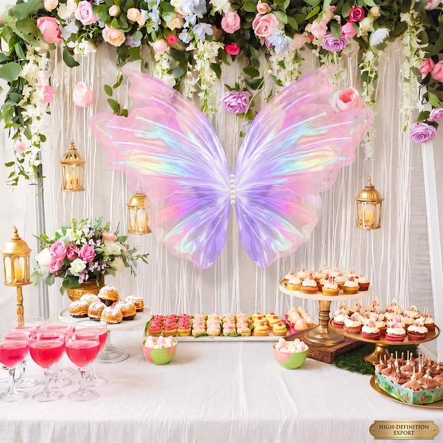 Alt view image 3 of 6 - 47 Inch Giant Butterfly Party Decoration Large Mariposas Grandes para Decor Big 3D Silk Butterfly Backdrop for Birthday Party Wedding Photo Booth(Pink Purple, Laser Style)