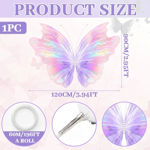 Alt view image 2 of 6 - 47 Inch Giant Butterfly Party Decoration Large Mariposas Grandes para Decor Big 3D Silk Butterfly Backdrop for Birthday Party Wedding Photo Booth(Pink Purple, Laser Style)
