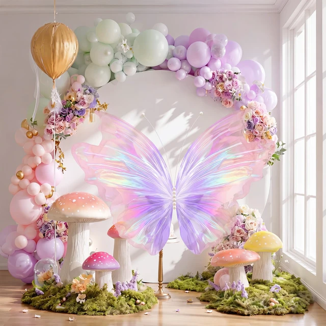 Alt view image 4 of 6 - 47 Inch Giant Butterfly Party Decoration Large Mariposas Grandes para Decor Big 3D Silk Butterfly Backdrop for Birthday Party Wedding Photo Booth(Pink Purple, Laser Style)