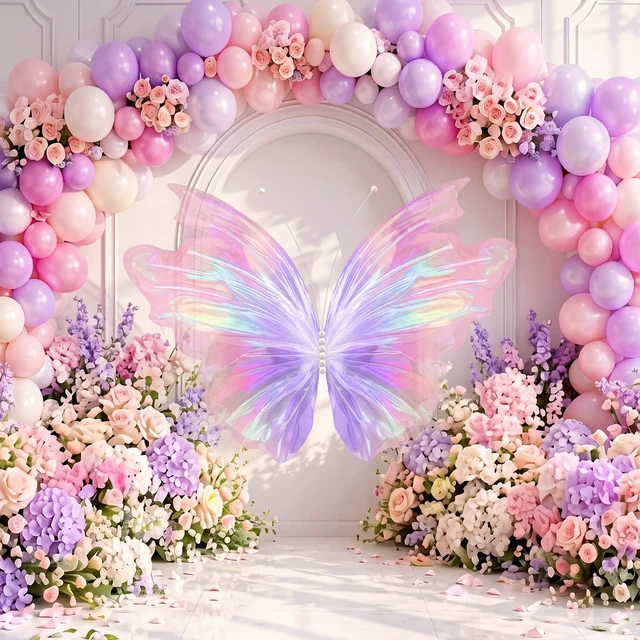Alt view image 5 of 6 - 47 Inch Giant Butterfly Party Decoration Large Mariposas Grandes para Decor Big 3D Silk Butterfly Backdrop for Birthday Party Wedding Photo Booth(Pink Purple, Laser Style)