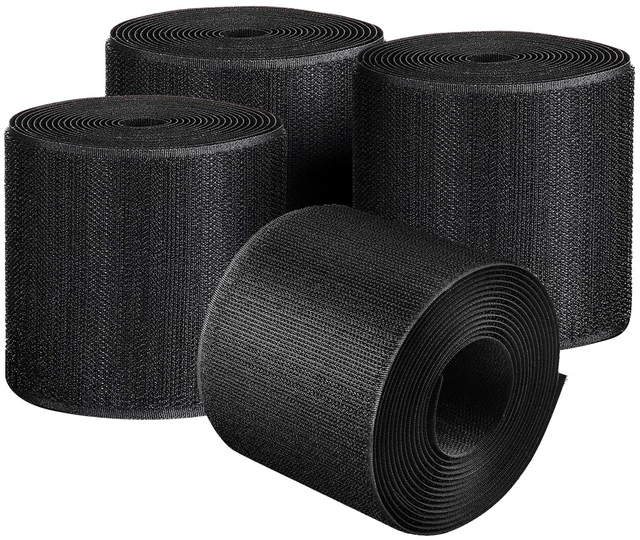 Main image of 4 Pack 10 ft x 3 Inch Cable Floor Strip Cable Cover Cords Carpet Protector Management Hook and Loop Tape for Wires on Floor Cords and Prevent a Trip Hazard (Black)