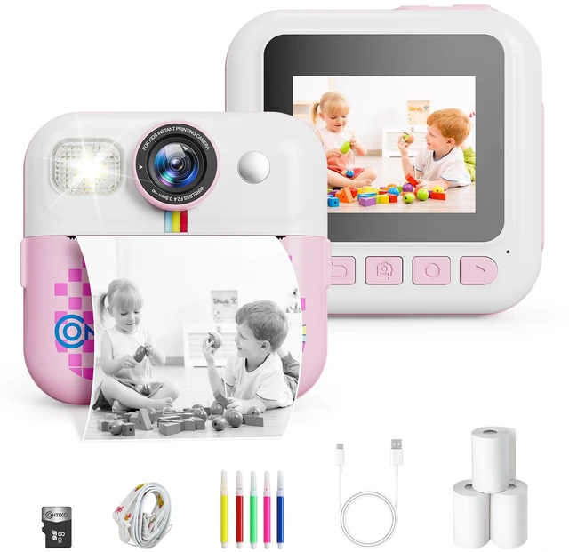 Main image of Kids Camera Instant Print, Birthday Gifts for Girls and Boys, Pink 1080P Video 16X Zoom 32GB Storage Age 3 Years Up Portable Travel Toy