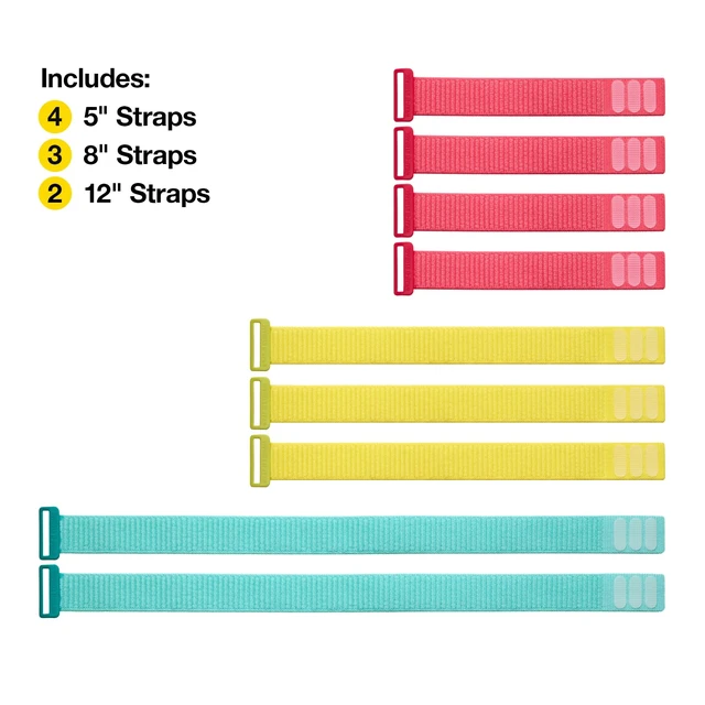 Alt view image 3 of 7 - Cinch Straps - Assorted 9-Pack (Multicolor) Cord Organizers for Home Office Accessories and Cable Ties