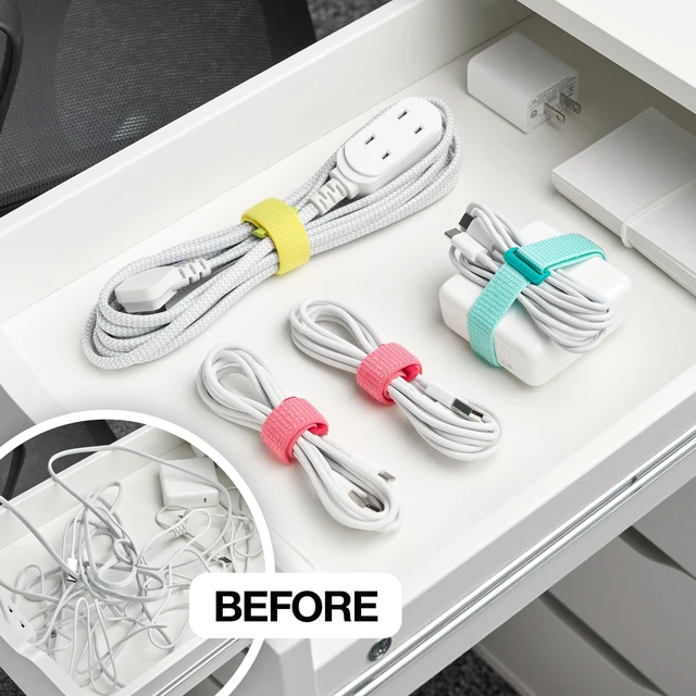 Alt view image 2 of 7 - Cinch Straps - Assorted 9-Pack (Multicolor) Cord Organizers for Home Office Accessories and Cable Ties