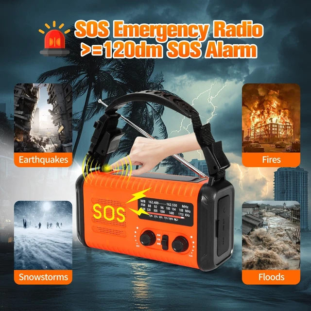 Alt view image 4 of 7 - Hand Crank Emergency Radio, NOAA Weather Radio with AM/FM & Solar Radio, 20000mAh Rechargeable Battery Powered, Cell Phone Charging, 3 Modes Flashlight Reading Lamp, SOS Alarm for Emergency