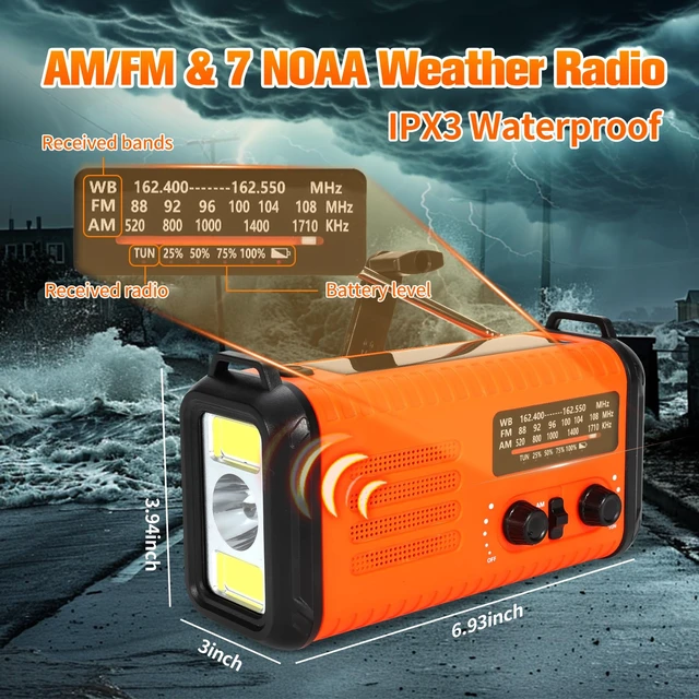 Alt view image 6 of 7 - Hand Crank Emergency Radio, NOAA Weather Radio with AM/FM & Solar Radio, 20000mAh Rechargeable Battery Powered, Cell Phone Charging, 3 Modes Flashlight Reading Lamp, SOS Alarm for Emergency