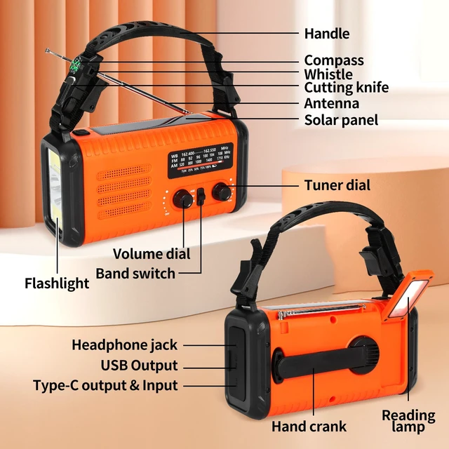 Alt view image 7 of 7 - Hand Crank Emergency Radio, NOAA Weather Radio with AM/FM & Solar Radio, 20000mAh Rechargeable Battery Powered, Cell Phone Charging, 3 Modes Flashlight Reading Lamp, SOS Alarm for Emergency