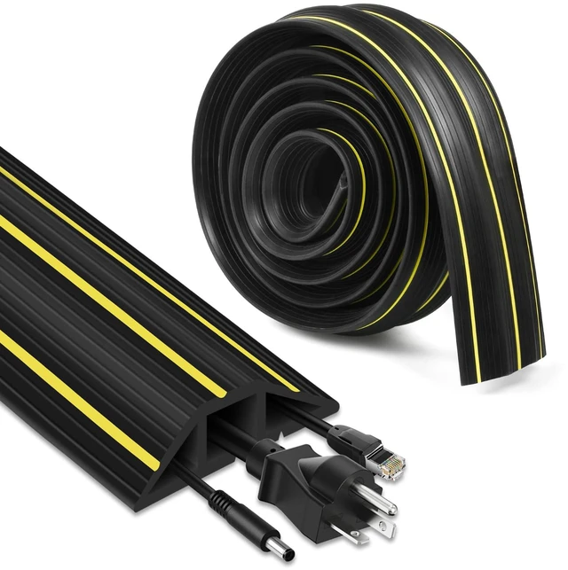 Main image of Floor Cord Cover, 10ft Cord Covers for Wires on Floor, Extension Outdoor Cable Cover Protector, Heavy Duty PVC Duct, 3 Channels Cord Hider Floor Cable Management, Black
