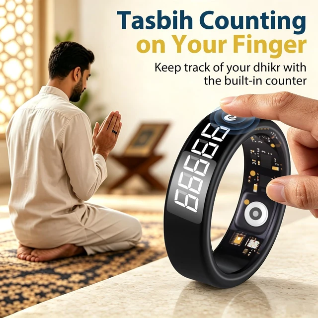 Alt view image 5 of 7 - Muslim Islamic Zikr Tasbih Smart Ring IP68 Waterproof Fitness Tracker Tasbih Counter Tasbeeh Counter Prayer Reminder Fajr Tracker Sleep Monitor Multi-Sport Magnetic Type C Gift