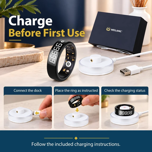 Alt view image 7 of 7 - Muslim Islamic Zikr Tasbih Smart Ring IP68 Waterproof Fitness Tracker Tasbih Counter Tasbeeh Counter Prayer Reminder Fajr Tracker Sleep Monitor Multi-Sport Magnetic Type C Gift
