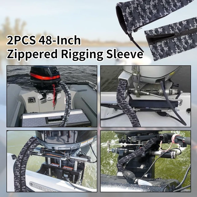 Alt view image 5 of 7 - 2PCS 48-Inch Trolling Motor Cable Sleeve,Zippered Rigging Sleeve,Made of Neoprene Thick Trolling Motor Sleeve,Great for Cover Wire and Extension Cords (Camouflage Blue)