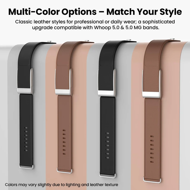 Alt view image 5 of 7 - Leather Band Compatible with Whoop 5.0 & MG Band Strap for Men Women Premium Genuine Leather Rugged Durable Replacement Wristbands Straps for Whoop 5.0 Bands Not Compatible with Gen 4