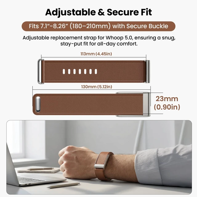 Alt view image 2 of 7 - Leather Band Compatible with Whoop 5.0 & MG Band Strap for Men Women Premium Genuine Leather Rugged Durable Replacement Wristbands Straps for Whoop 5.0 Bands Not Compatible with Gen 4