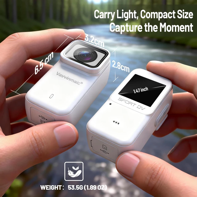 Alt view image 2 of 7 - 4K Body Camera with WiFi, POV Action Cam for Motorcycling Skiing Cycling Vlogging Sports, Magnetic Wearable Thumb Camera for Hands-Free Recording, Waterproof Portable Video Recorder, 64GB Card, White