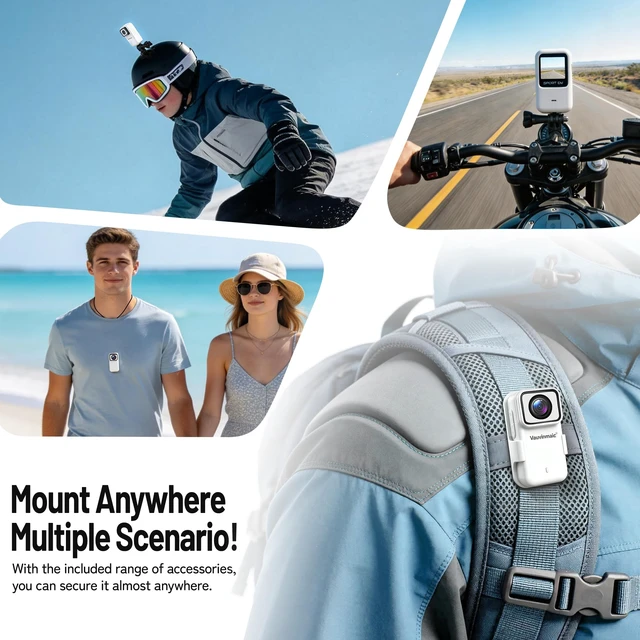 Alt view image 7 of 7 - 4K Body Camera with WiFi, POV Action Cam for Motorcycling Skiing Cycling Vlogging Sports, Magnetic Wearable Thumb Camera for Hands-Free Recording, Waterproof Portable Video Recorder, 64GB Card, White