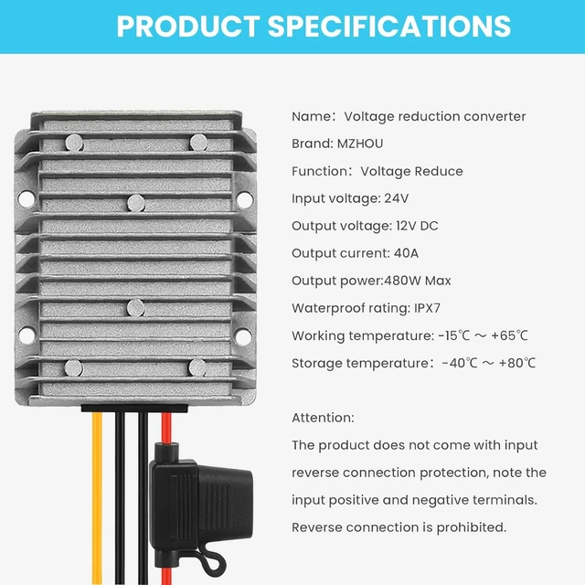 Alt view image 2 of 7 - 24V to 12V 40A 480W Power Supply Transformer - Industrial Grade Buck Converter with Overload/Short Circuit Protection for Ham Radio, CCTV System