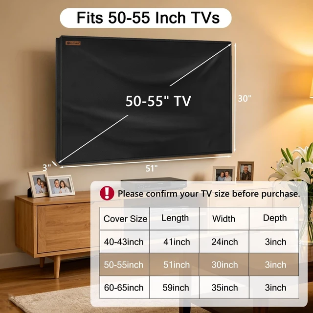 Alt view image 2 of 6 - Indoor TV Dust Cover, 50-55 inch Flat Screen TV Protective Cover TV Screen Cover - Dustproof & Water Resistant, Scratch Protection for Kids & Pets, Open Back for Ventilation, Remote Pocket