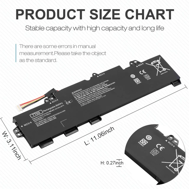 Alt view image 2 of 7 - TT03XL 932824-421 Battery Fit for HP EliteBook 755 G5 850 G5 850 G6 ZBook 15U G5 G6 HSTNN-LB8H HSTNN-DB8K TT03XL-BTI TT03056XL-PL HSN-I13C-5 932824-1C1 932824-2C1 933322-855 11.55V 56WH
