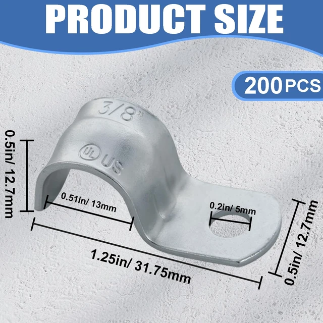 Alt view image 3 of 7 - 200 Pack AC MC Strap 3/8 Inch, One Hole BX Strap, Zinc Plated Steel, Gray Fits 14/2 and 12/2 AC and MC Cables, Reinforced One-Hole Design for Secure Mounting in Residential and Commercial Wiring