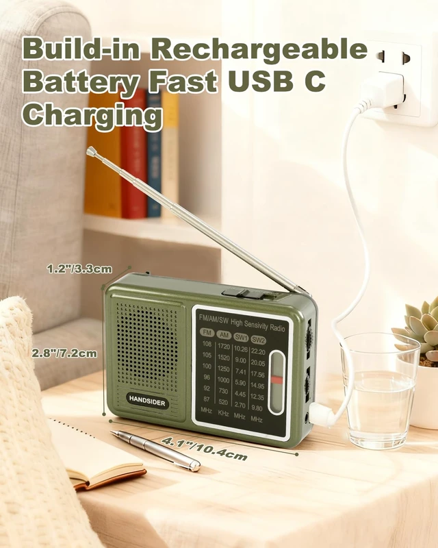 Alt view image 2 of 7 - FM AM SW Transistor Radio with Rechargeable Battery, Portable Pocket Radio with Full Shortwave, Mini Battery Operated Shortwave Emergency Tool, Type C Charging & Headphone Jack(Full Shortwave Version)