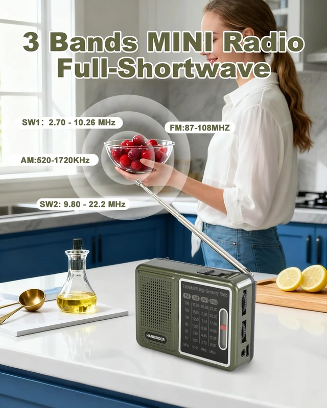 Alt view image 4 of 7 - FM AM SW Transistor Radio with Rechargeable Battery, Portable Pocket Radio with Full Shortwave, Mini Battery Operated Shortwave Emergency Tool, Type C Charging & Headphone Jack(Full Shortwave Version)