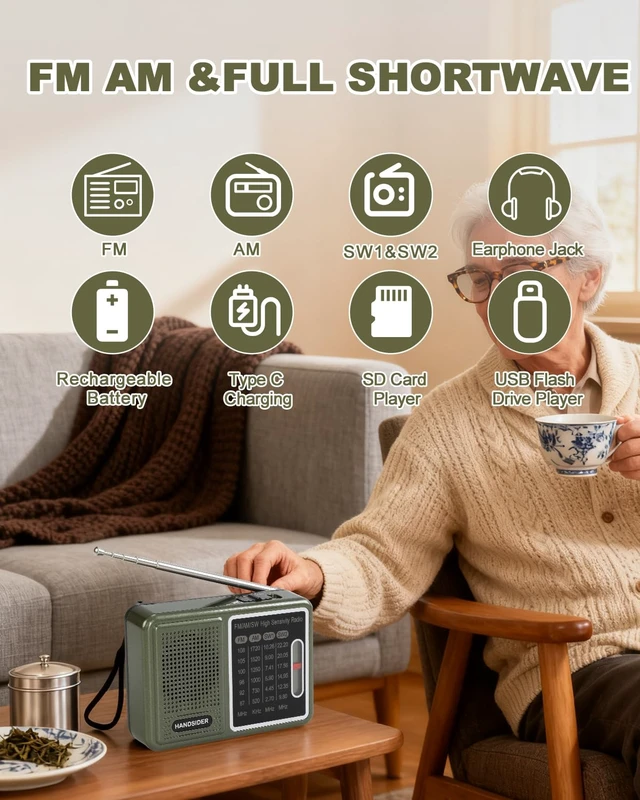 Alt view image 3 of 7 - FM AM SW Transistor Radio with Rechargeable Battery, Portable Pocket Radio with Full Shortwave, Mini Battery Operated Shortwave Emergency Tool, Type C Charging & Headphone Jack(Full Shortwave Version)