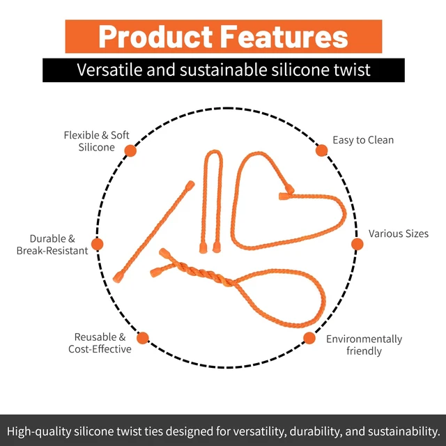 Alt view image 3 of 7 - 18pcs Silicone Cable Ties, 6-Inch, 12-Inch, 18-Inch Reusable Cable Zip Ties, Bendable Rubber Twist Ties, for Organizing, Bundling and Hooking (Orange, 6in+12in+18in (18pcs))