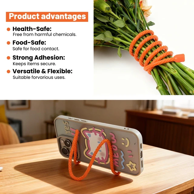 Alt view image 4 of 7 - 18pcs Silicone Cable Ties, 6-Inch, 12-Inch, 18-Inch Reusable Cable Zip Ties, Bendable Rubber Twist Ties, for Organizing, Bundling and Hooking (Orange, 6in+12in+18in (18pcs))