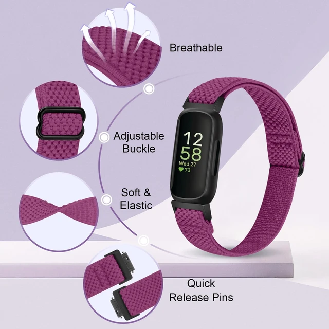 Alt view image 2 of 7 - Elastic Nylon Bands Compatible with Fitbit Inspire 3/Inspire 2/Inspire HR/Inspire/Ace 3/Ace 2, Soft Adjustable Stretchy Straps Replacement Wristband for Women Men