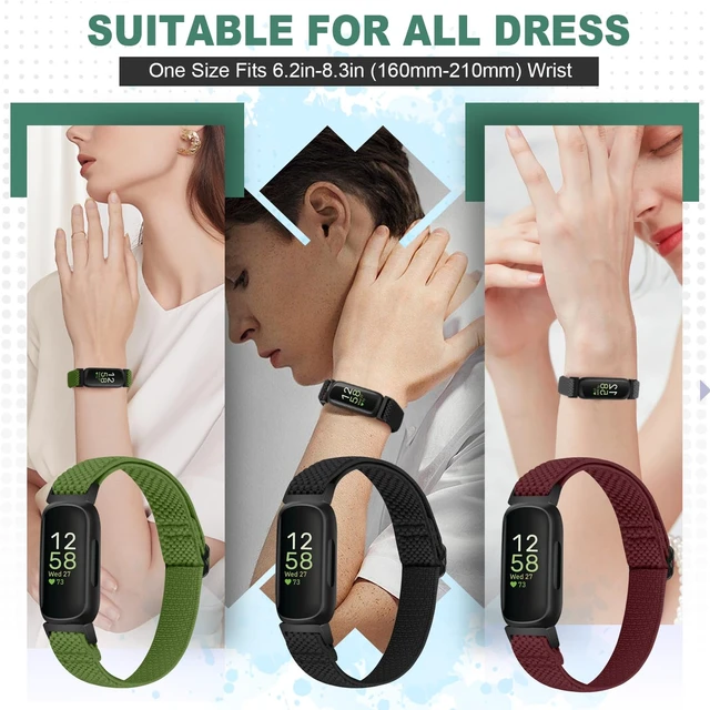 Alt view image 4 of 7 - Elastic Nylon Bands Compatible with Fitbit Inspire 3/Inspire 2/Inspire HR/Inspire/Ace 3/Ace 2, Soft Adjustable Stretchy Straps Replacement Wristband for Women Men