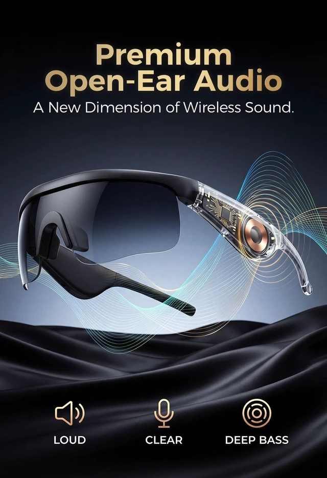 Alt view image 2 of 7 - Bluetooth Audio Sunglasses: Polarized UV400 Open Ear Glasses Polarized UV400 lenses with open-ear audio, Bluetooth connectivity and clear sound for outdoor activities