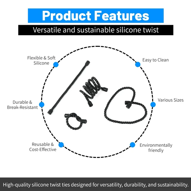 Alt view image 3 of 7 - 18pcs Silicone Cable Ties, 6-Inch, 12-Inch, 18-Inch Reusable Cable Zip Ties, Bendable Rubber Twist Ties, for Organizing, Bundling and Hooking (Black, 6in+12in+18in (18pcs))