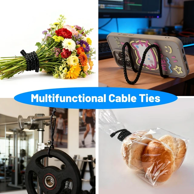 Alt view image 4 of 7 - 18pcs Silicone Cable Ties, 6-Inch, 12-Inch, 18-Inch Reusable Cable Zip Ties, Bendable Rubber Twist Ties, for Organizing, Bundling and Hooking (Black, 6in+12in+18in (18pcs))