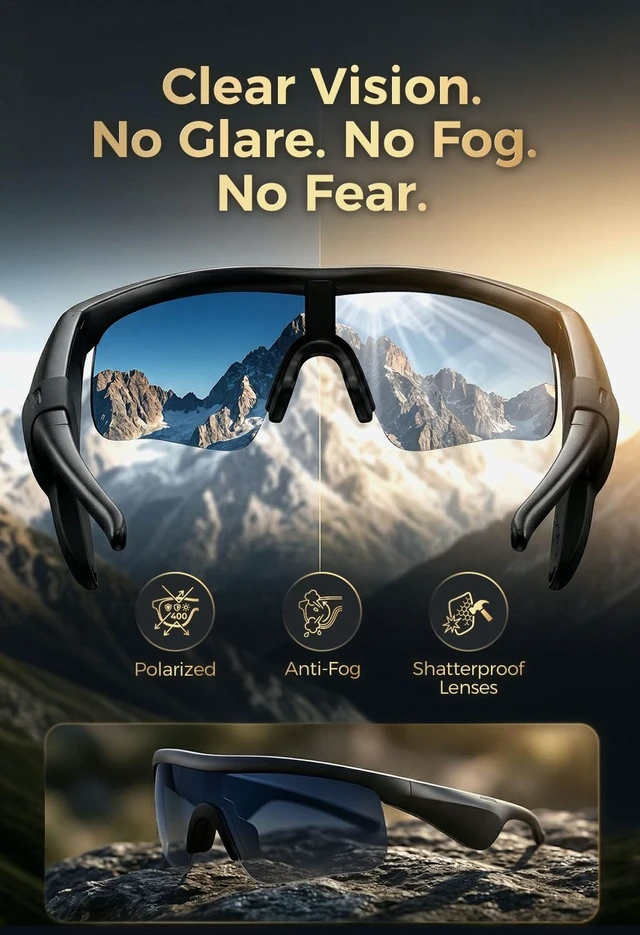 Alt view image 7 of 7 - Bluetooth Audio Sunglasses: Polarized UV400 Open Ear Glasses Polarized UV400 lenses with open-ear audio, Bluetooth connectivity and clear sound for outdoor activities