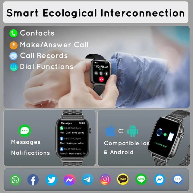 Alt view image 2 of 7 - Smart Watch for Men for Android iPhone 1.83" HD 3 Bands Answer/Make Calls Fitness Step Tracker Smartwatch with Heart Rate/Sleep Monitor, 120+ Sports Modes IP68 Waterproof, Black