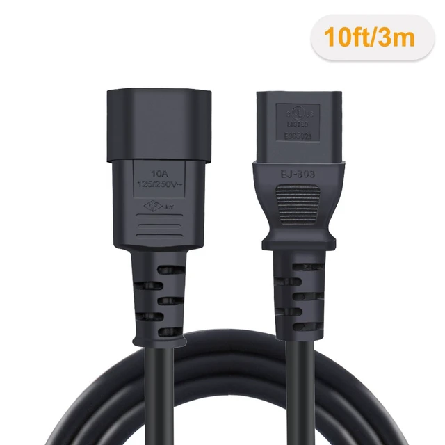 Alt view image 3 of 4 - 2-Pack 10 Feet 18AWG C14 to C13 PDU Power Extension Cable 10 Feet 18AWG C14 to C13 PDU Style Computer Power Extension Cable, 3M / Black