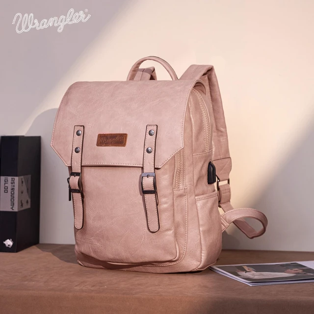 Alt view image 7 of 7 - Wrangler Laptop Backpack with USB Charging Port, Vintage Travel Work College Bookbag for Women Men