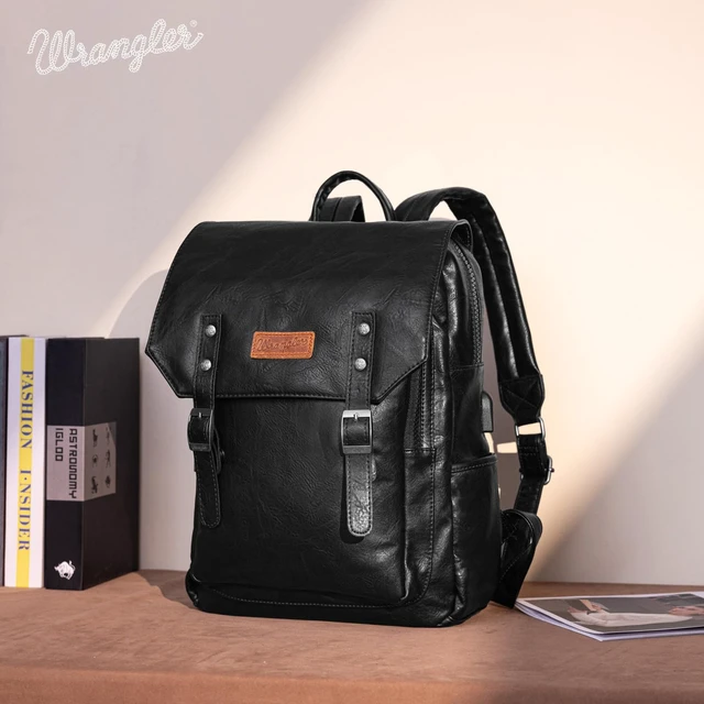 Alt view image 2 of 7 - Wrangler Laptop Backpack with USB Charging Port, Vintage Travel Work College Bookbag for Women Men