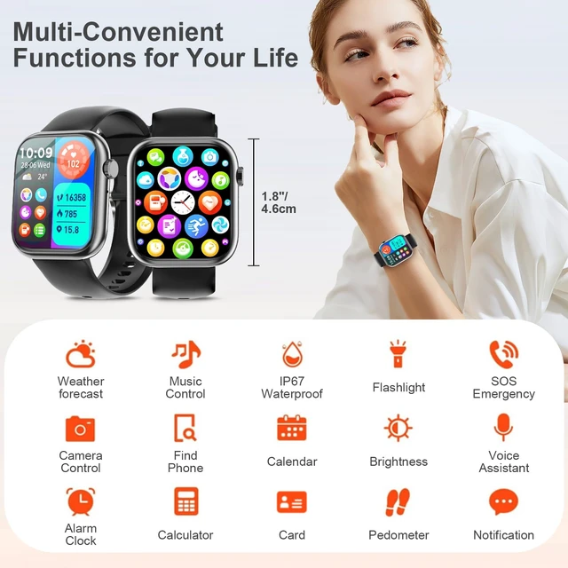 Alt view image 6 of 7 - Smart Watches for Men Women with Bluetooth Calls,7 Days Battery,1.83" Fitness Tracker with HR/Sleep/BP Monitor,110+ Sports IP68 Activity Trackers Watch for Android Phones Black