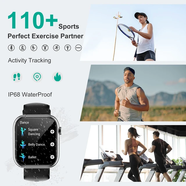 Alt view image 4 of 7 - Smart Watches for Men Women with Bluetooth Calls,7 Days Battery,1.83" Fitness Tracker with HR/Sleep/BP Monitor,110+ Sports IP68 Activity Trackers Watch for Android Phones Black