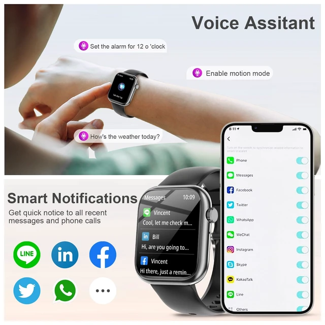 Alt view image 5 of 7 - Smart Watches for Men Women with Bluetooth Calls,7 Days Battery,1.83" Fitness Tracker with HR/Sleep/BP Monitor,110+ Sports IP68 Activity Trackers Watch for Android Phones Black