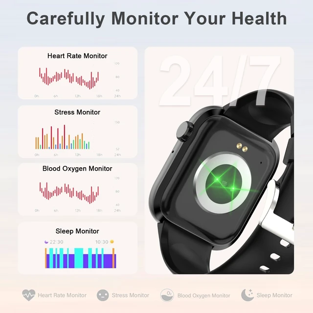 Alt view image 7 of 7 - Smart Watches for Men Women with Bluetooth Calls,7 Days Battery,1.83" Fitness Tracker with HR/Sleep/BP Monitor,110+ Sports IP68 Activity Trackers Watch for Android Phones Black
