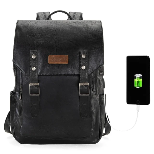 Alt view image 5 of 7 - Wrangler Laptop Backpack with USB Charging Port, Vintage Travel Work College Bookbag for Women Men